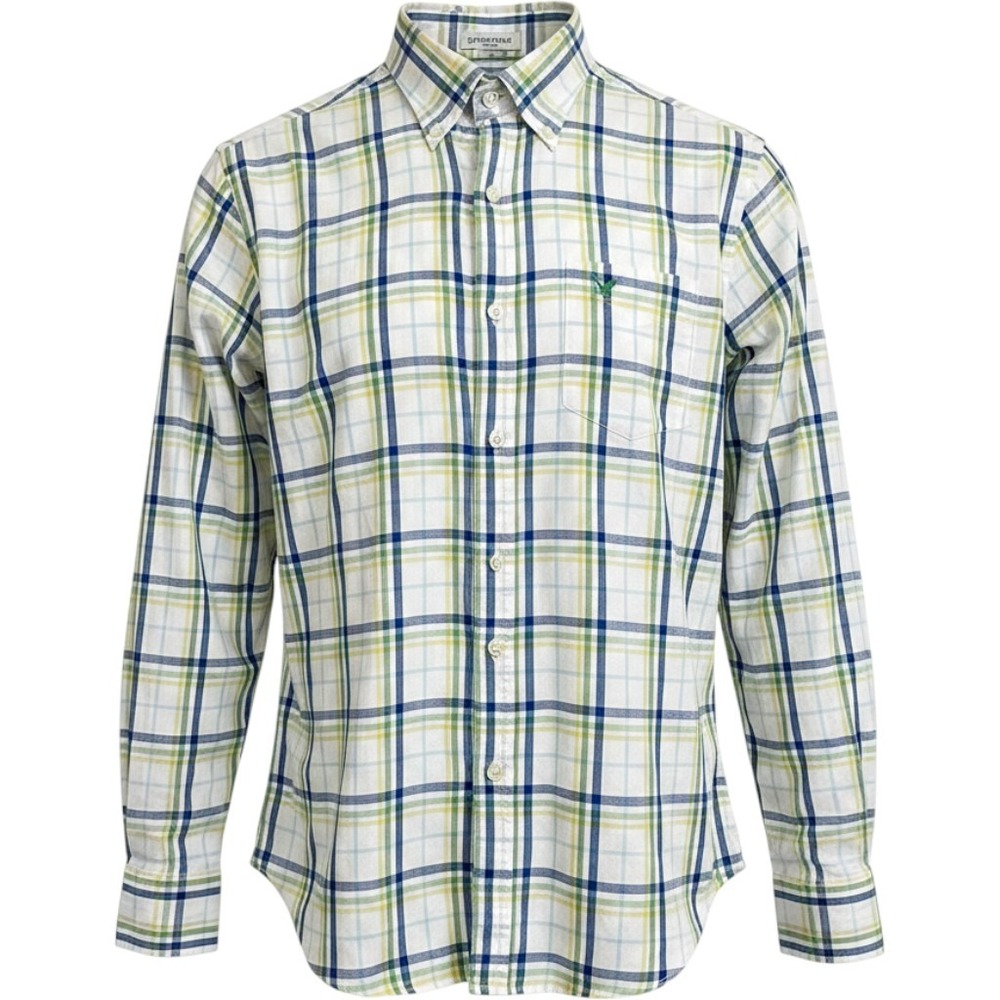 American Eagle Outfitters Mens Small Plaid Button Down Shirt Blue Green Yellow